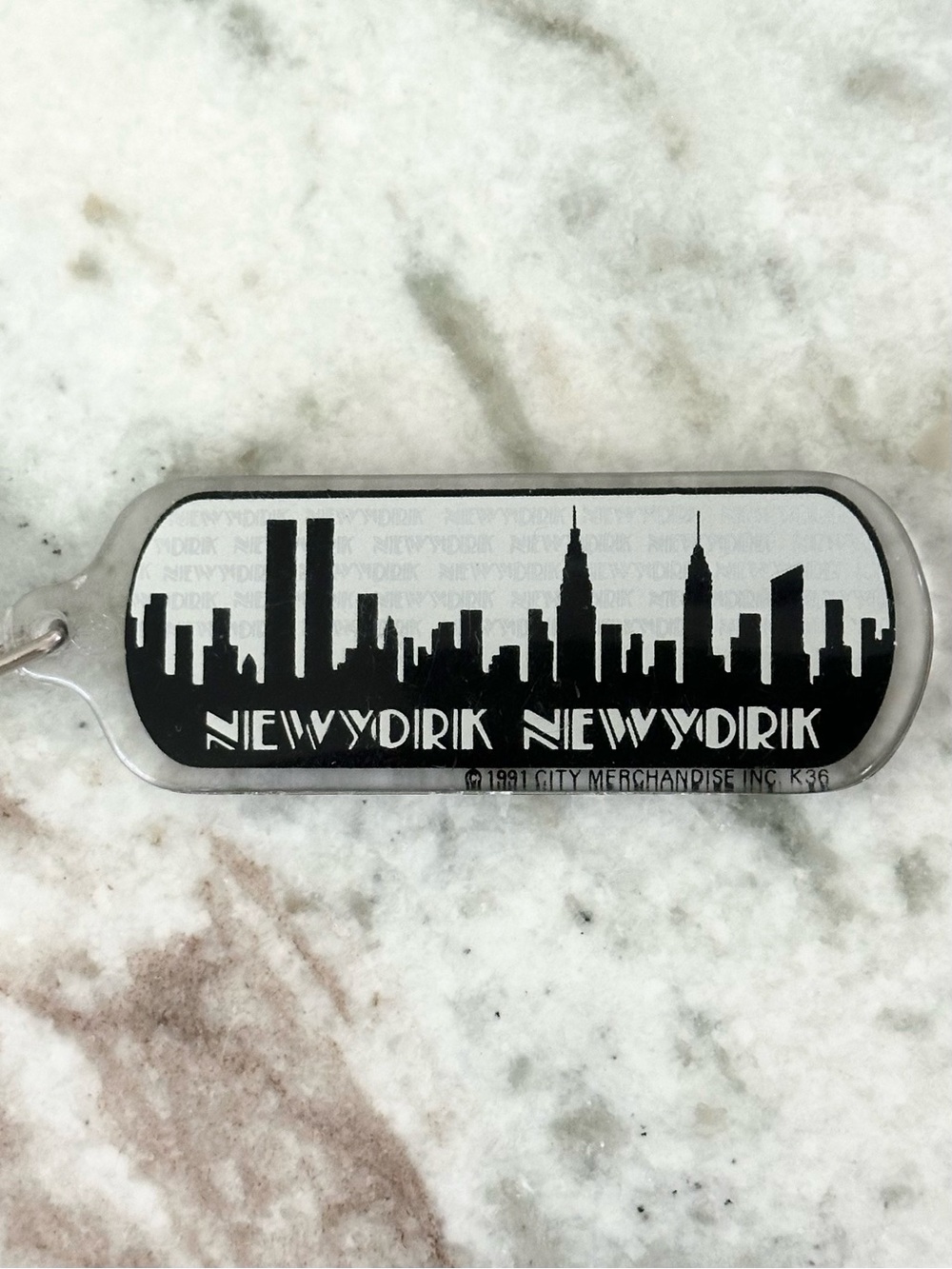 Vintage 1991 New York, New York City Skyline Souvenir Keychain With Twin Towers